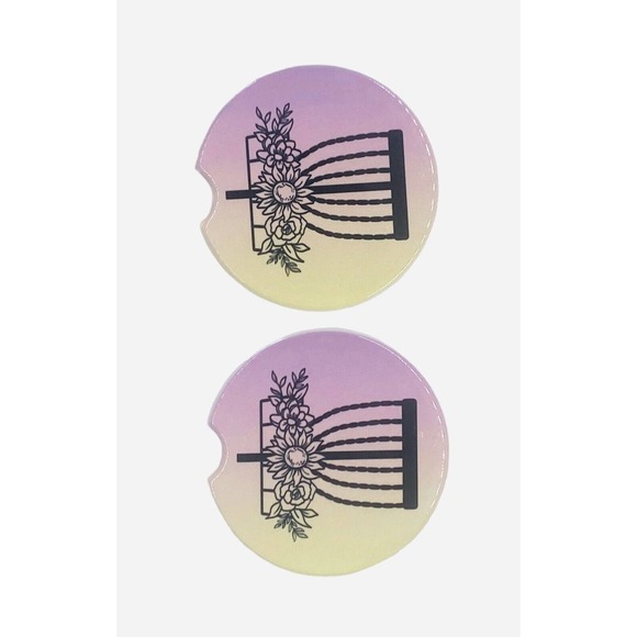 2 Pack DISC GOLF BASKET Car Drink Coasters Pink Yellow Ceramic Car Cup Holders - Picture 4 of 6